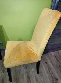 Welurowe pokrowce na krzesła żółte musztardowe miękkie 4 sztuki