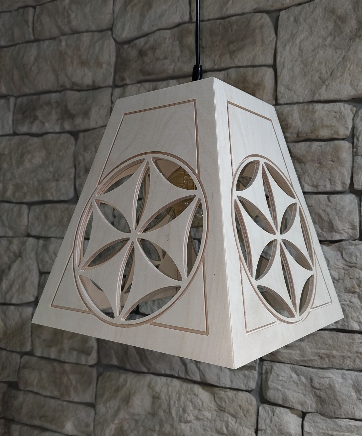 Lampa drewniana góralska wisząca klosz abażur styl zakopiański folk