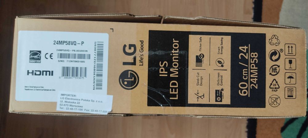 Monitor 24 cale IPS LG 24MP58VQ-P czarny 1920 x 1080 FullHD DVI HDMI