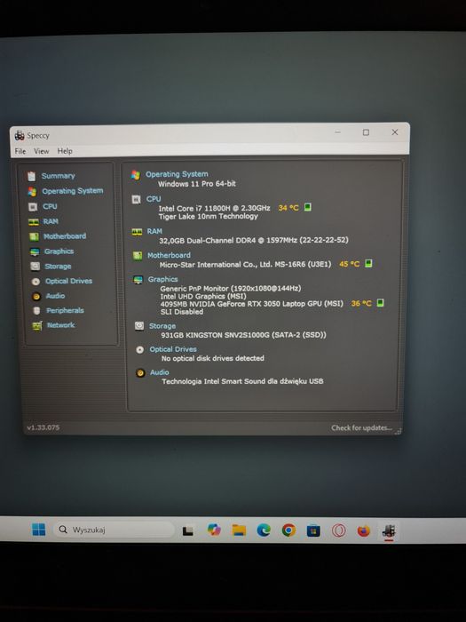 Laptop MSI i7 11gen./32RAM/1T ssd/rtx3050 gaming 144hz