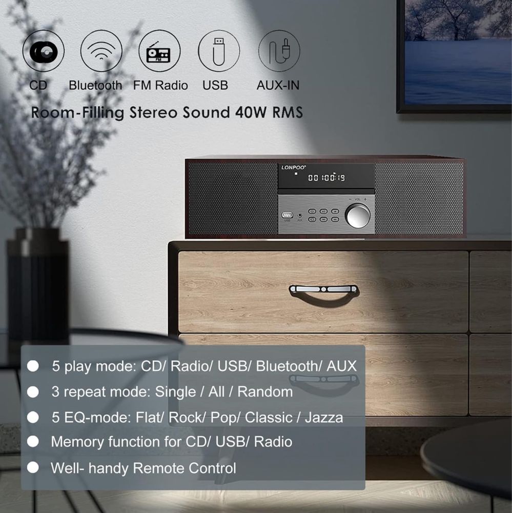 Lonpoo Kompaktowy zestaw stereo domowy