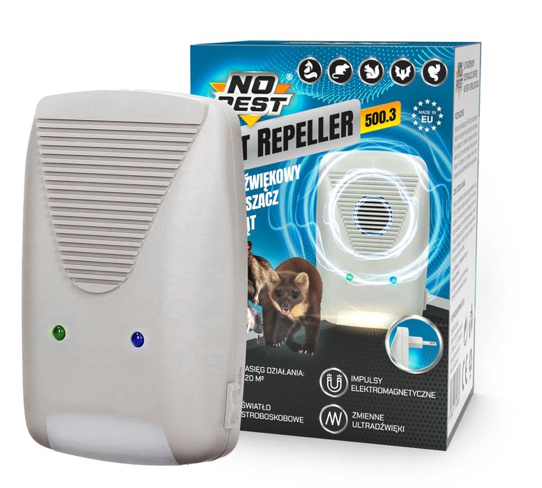 Ultradźwiękowy i elektromagnetyczny odstraszacz kun 3w1 No Pest® 500.3