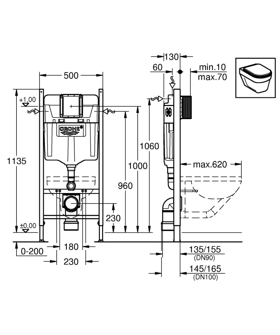 Инсталляция для унитаза с кнопкой Grohe Rapid SL 38840000 + 38732000