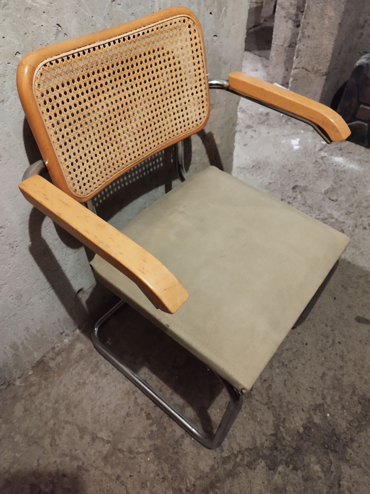 Krzesło / fotel rattan PRL wykonane przez M. Breurer