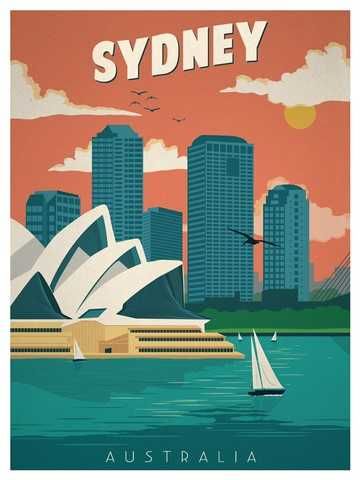 Sydney  stara grafika - reprint do aranżacji wnętrza
