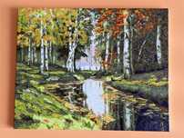 Obraz jesienny las płótno farba olejna 40x50 cm