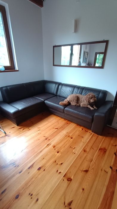 Sofa narożna z eko skóry rozkładana z funkcją spania