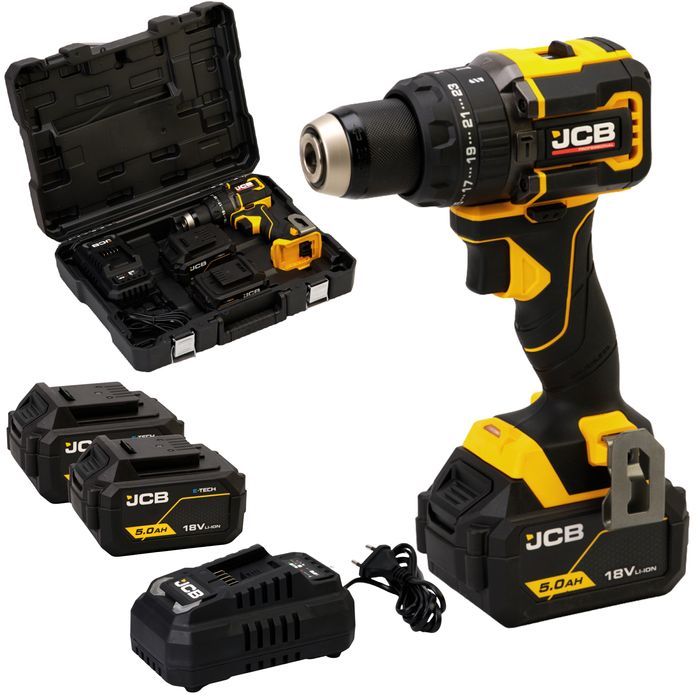 JCB Pro wiertarka udarowa 2x akumulator 5.0Ah + Szybka ładowarka 4.5A