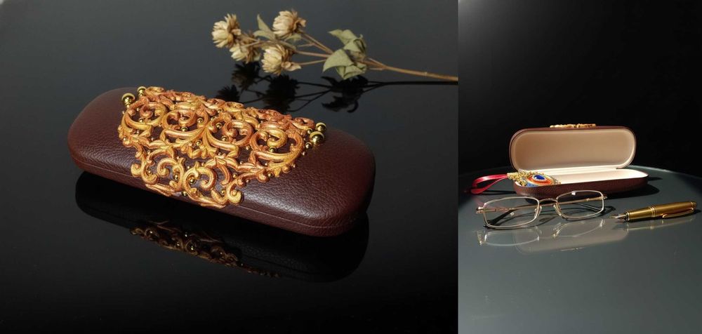 Класичні футляри для окулярів з арабеском, жорсткий каркас, "хлопавка"