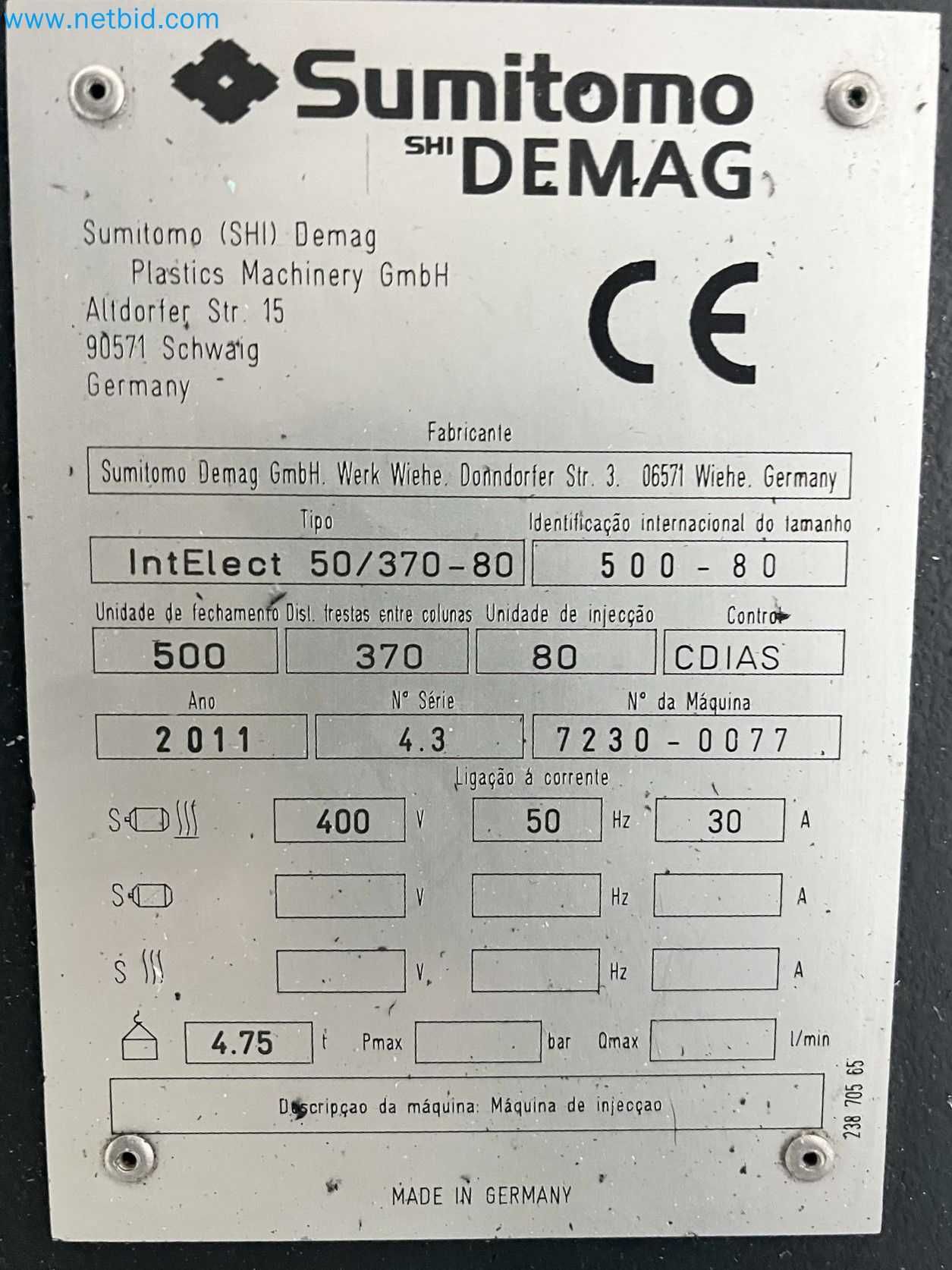 SUMITOMO DEMAG INTELECT 50/370-80 Máquina de injeção Eléctricas