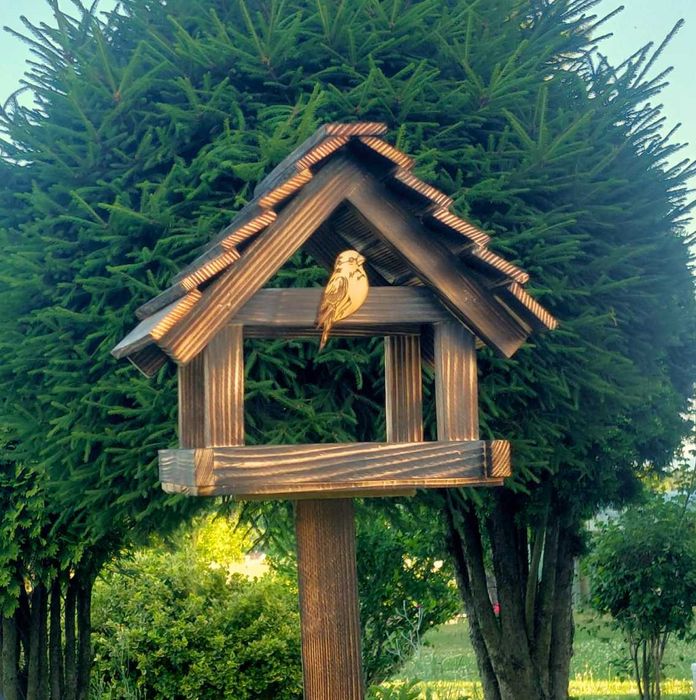 Drewniany karmnik dla ptaków XXL opalany duży mocny budka ogrodowa
