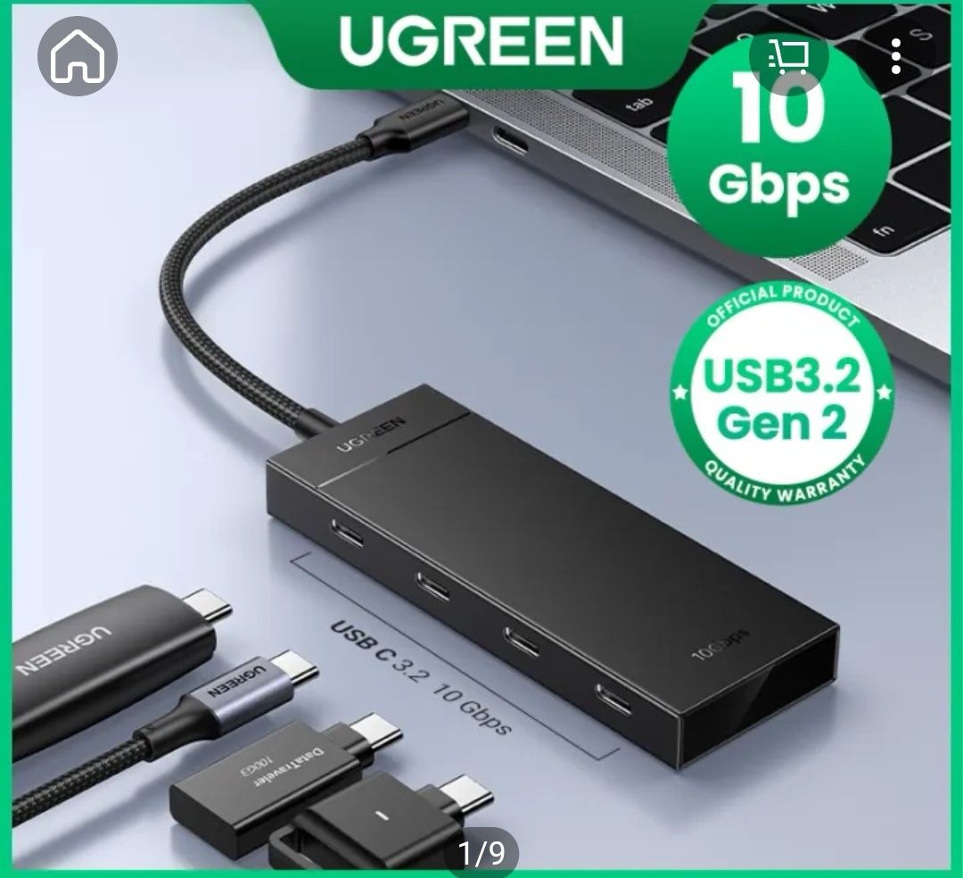 HUB USB-C 10GB/s z 4 portami USB C 3.2 Rozdzielacz USB-C Multiport UGR
