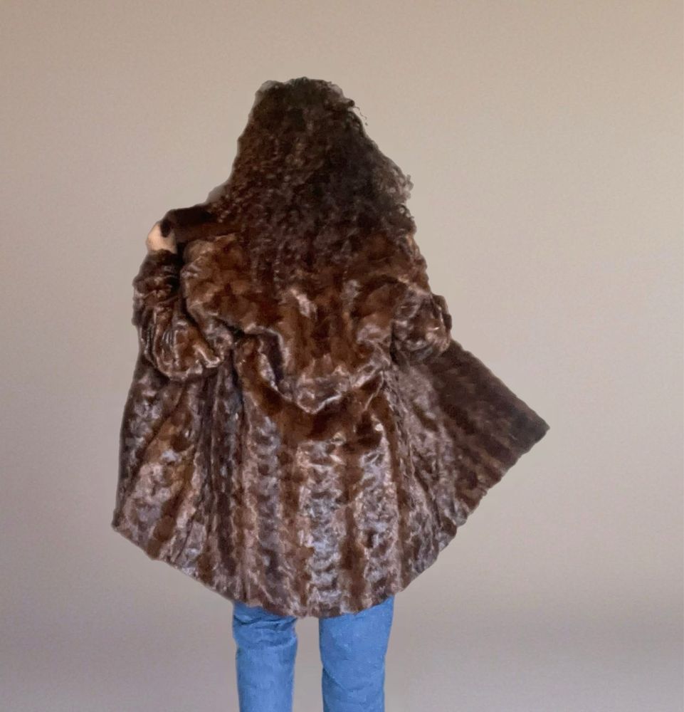 Futro naturalne norki brąz L XL 40 42 vintage fason jak nowe