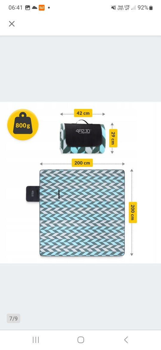 Koc piknikowy mata izolującą 2x2 wodoodporna