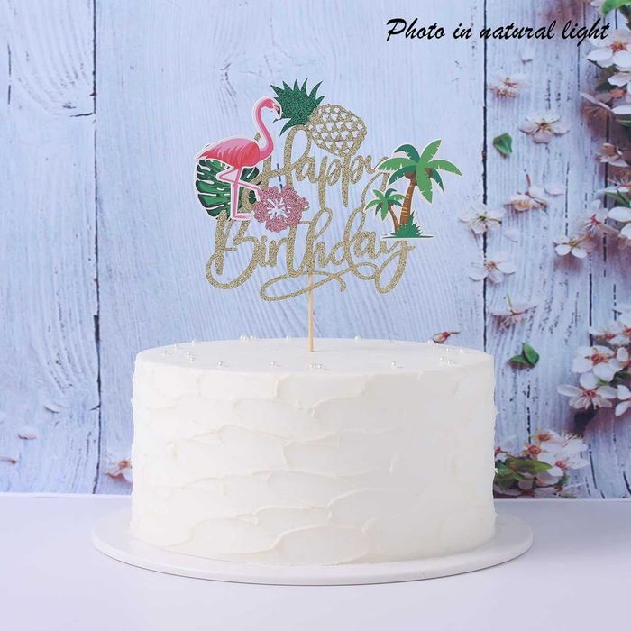 Brokatowy topper urodzinowy TROPICAL HAPPY BIRTHDAY