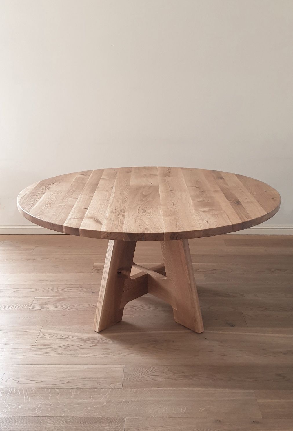 Designerski duży okrągły dębowy stół 150 cm. Lity dąb. Farmhouse, boho