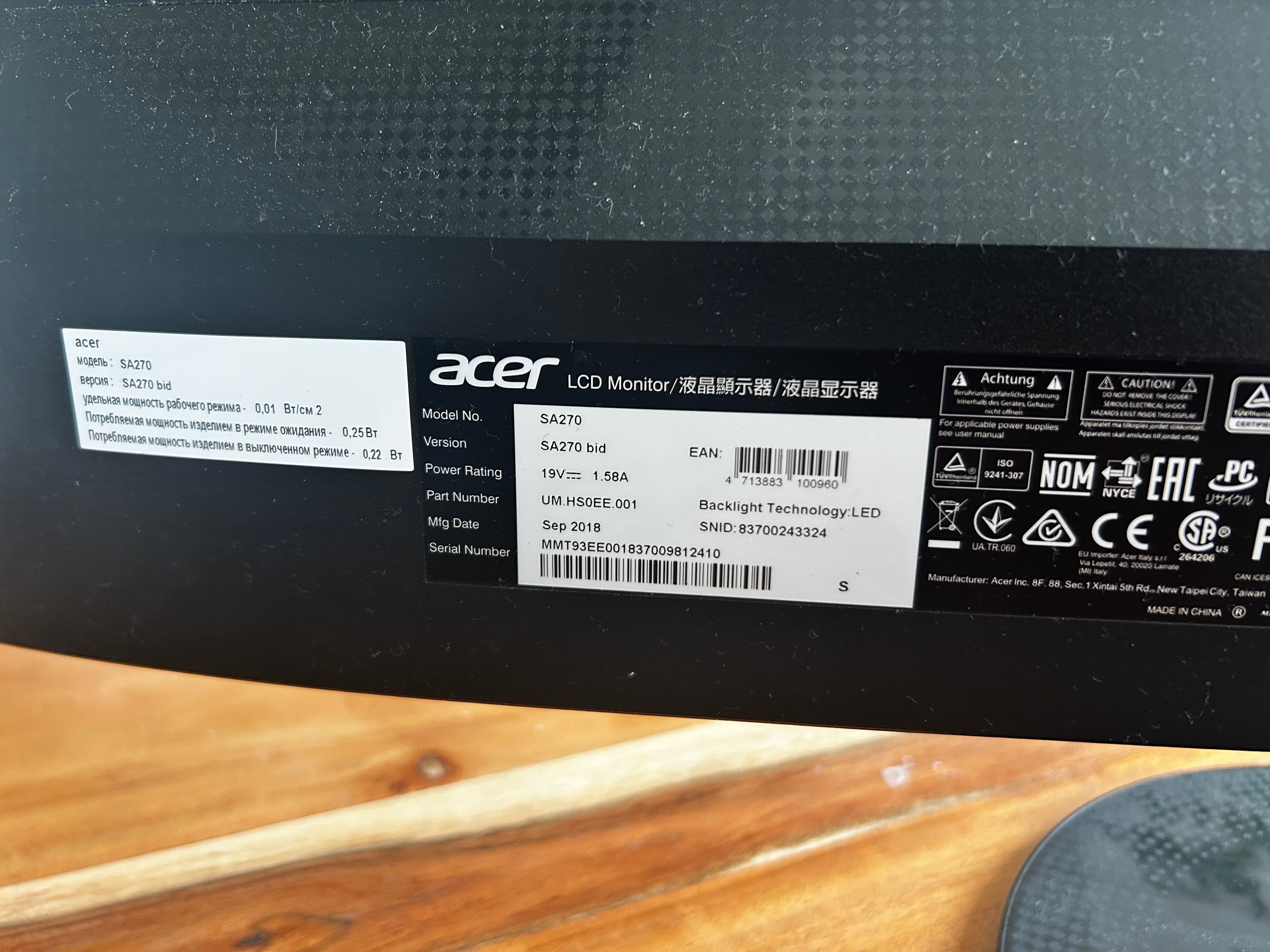 Monitor Acer gamer ultrafino  27´