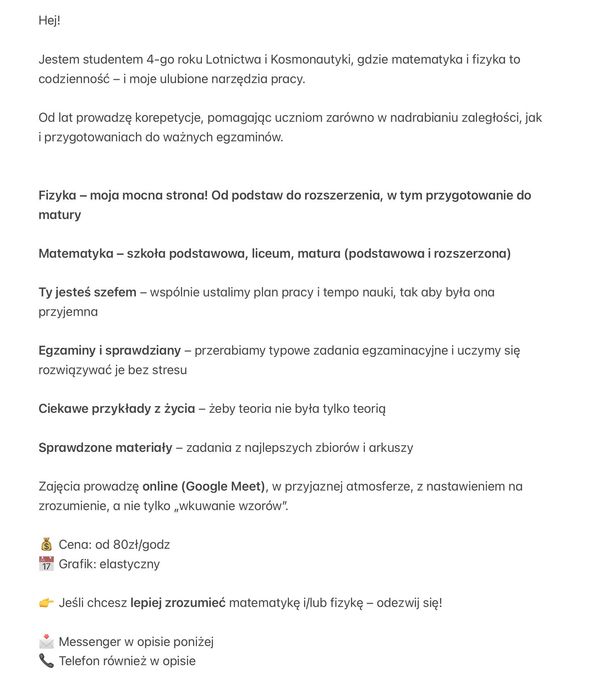 Fizyka / Matematyka  - korepetycje