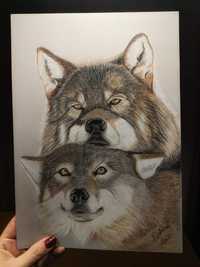 Zakochane wilki, rysunek kredkami FaberCastel Polychromos A4
