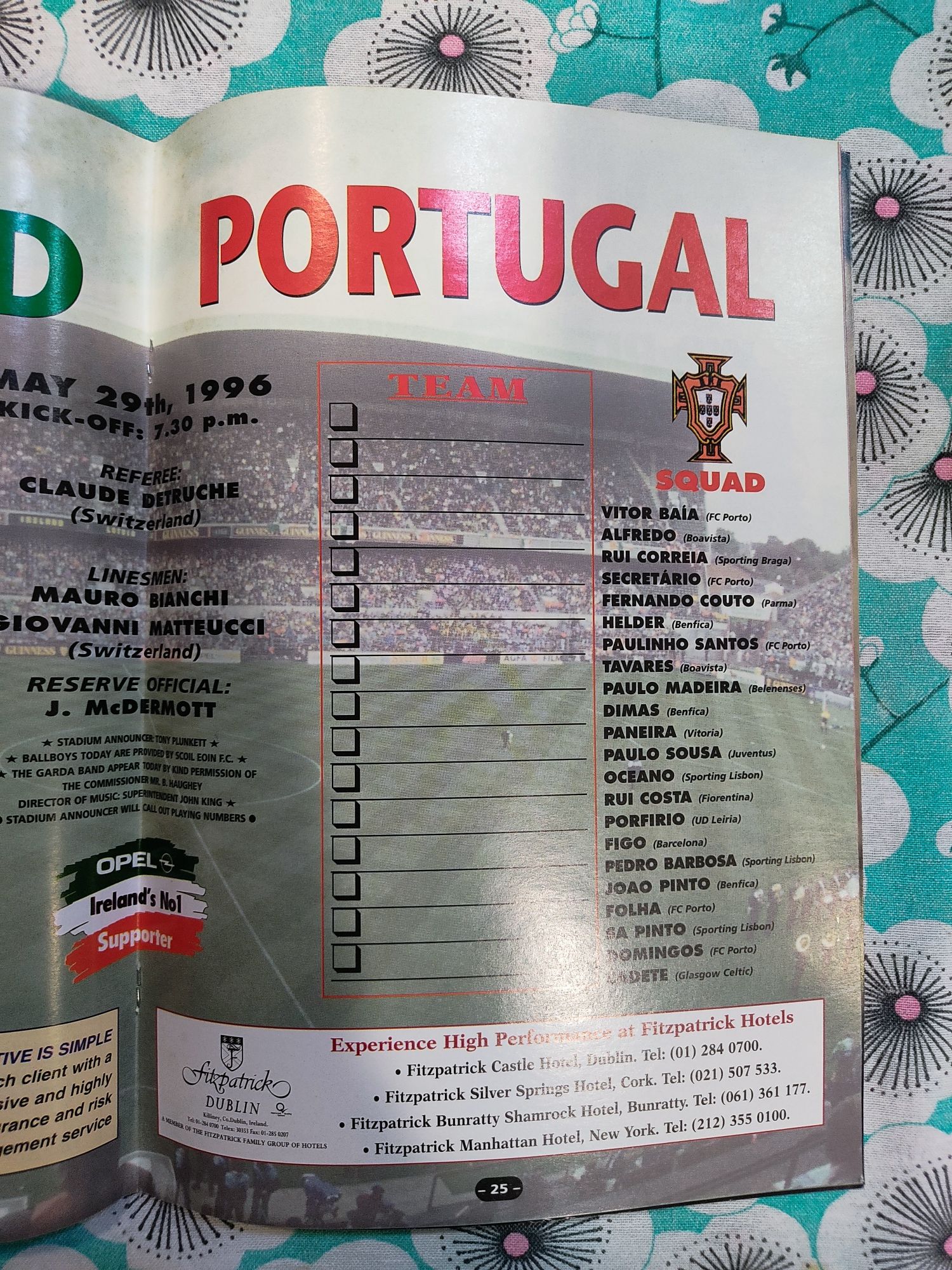 Programa oficial república da Irlanda Portugal 1996