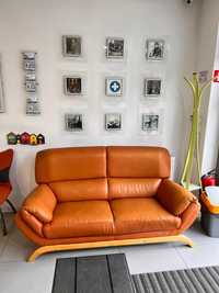 Wypoczynek sofa fotel komplet poczekalnia pomarańczowa skóra
