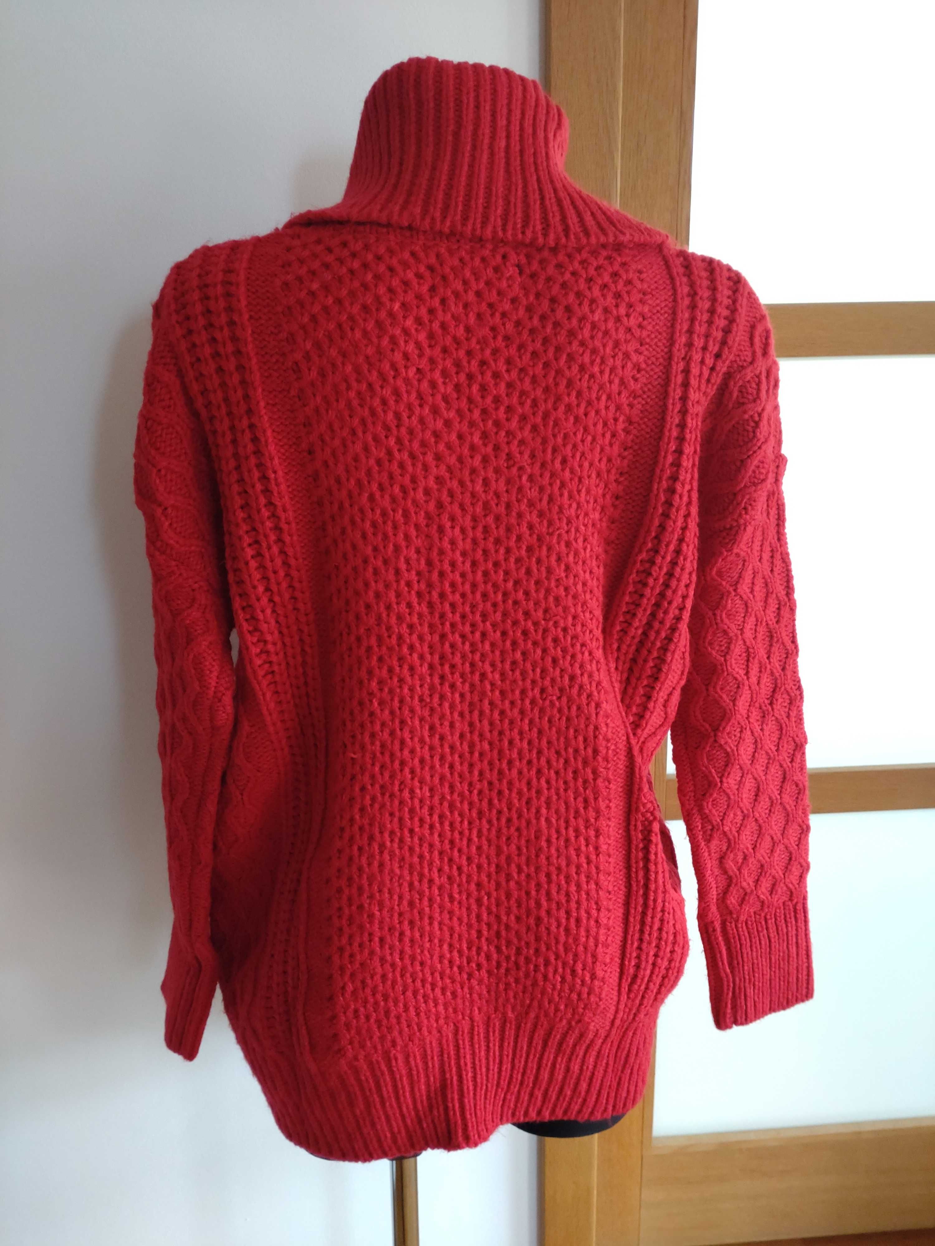 Sweter czerwony, golf świąteczny, blezer damski Reserved 36 S