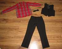 Rozm. 122 - nowy garnitur (spodnie, koszula, kamizelka, muszka)