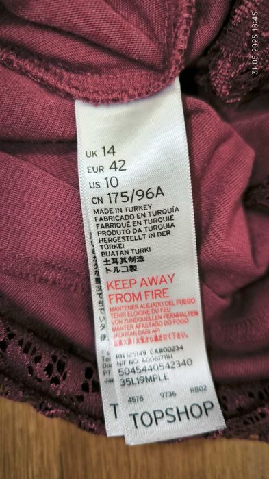 Koronkowa fioletowa sukienka Topshop, roz. 40/42