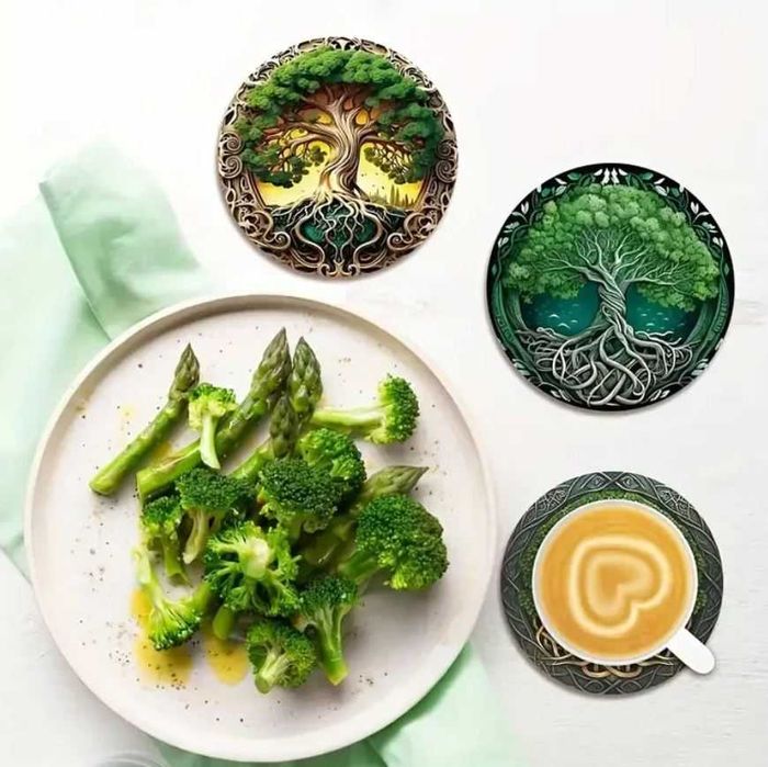 8x RETRO podkładki pod kubek DRZEWO ŻYCIA NA PREZENT podstawki h256