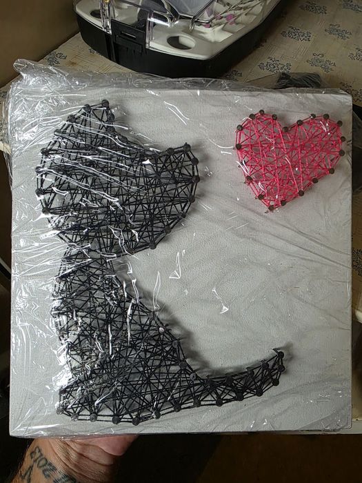 Obraz string art, rekodzielo, obraz kota