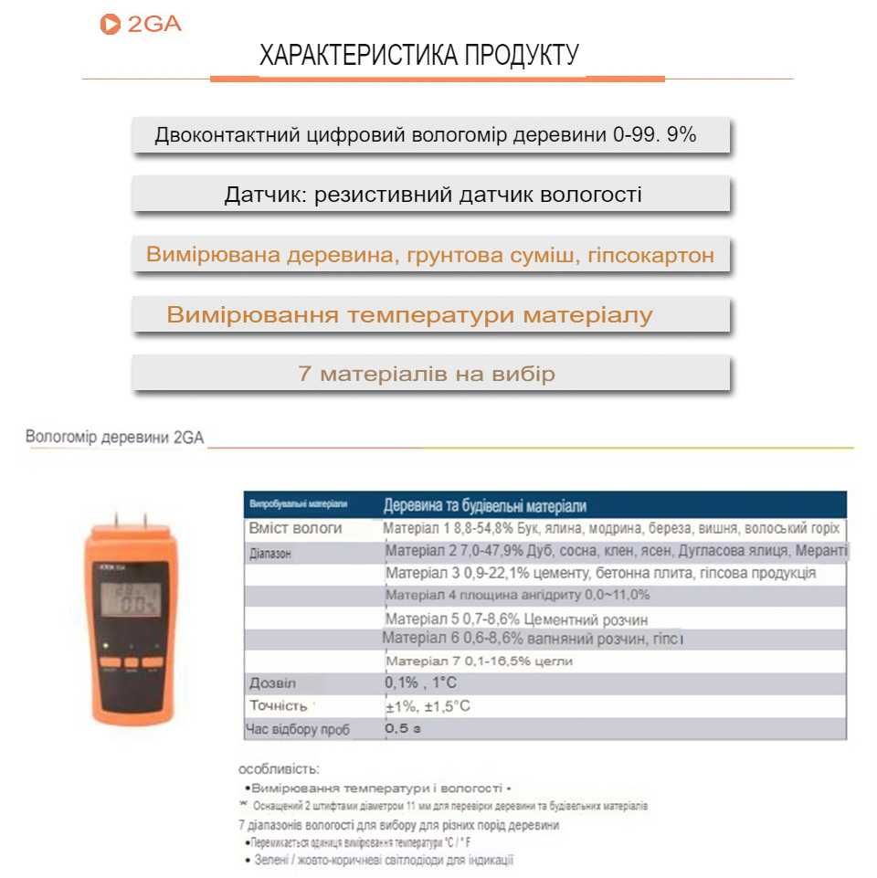 Многофункциональный измеритель влажности древесины VICTOR 2GA Влагомер