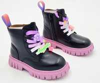 Traperki dziewczęce buty zimowe 26-30 czarno różowe 27 ocieplane