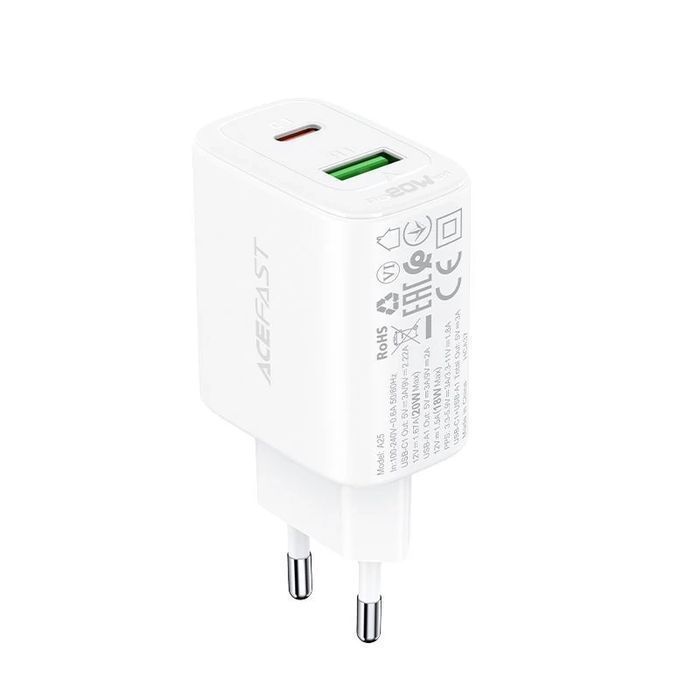 Acefast ładowarka sieciowa USB Typ C / USB 20W, PPS, PD, QC 3.0, AFC,