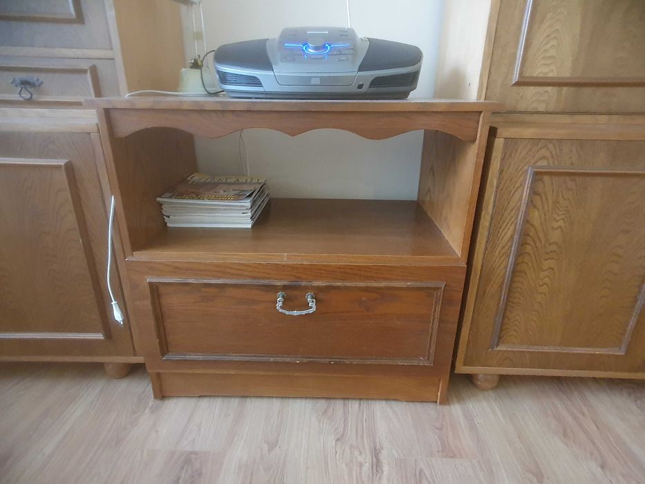 Zestaw mebli szaf segment regał retro drewno wieloczęściowe ze szkłem