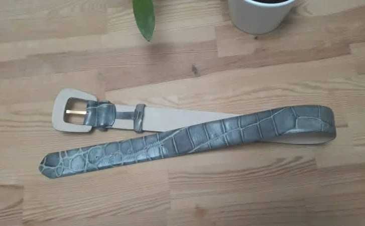 BOGNER nowy pasek skórzany 70 cm szary jasny szeroki 4 cm skóra węża