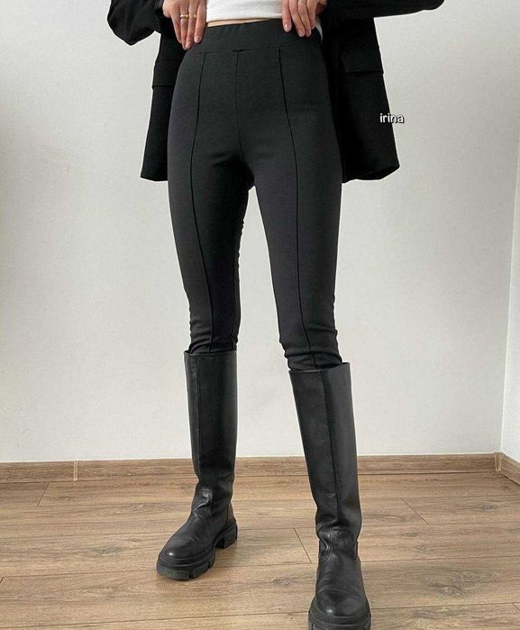 Базові жіночі трикотажні теплі лосини НА ФЛІСІ лосіни з перестрочкою