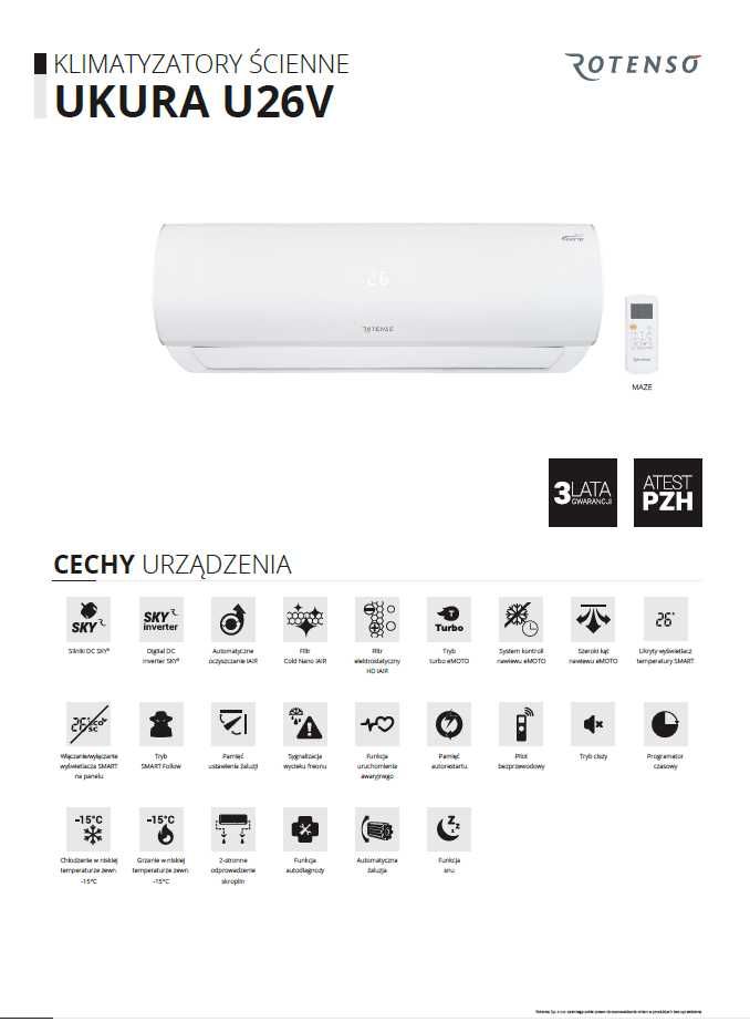 Klimatyzacja Rotenso Ukura 3,5kW z montażem - 5 lat gwarancji !!