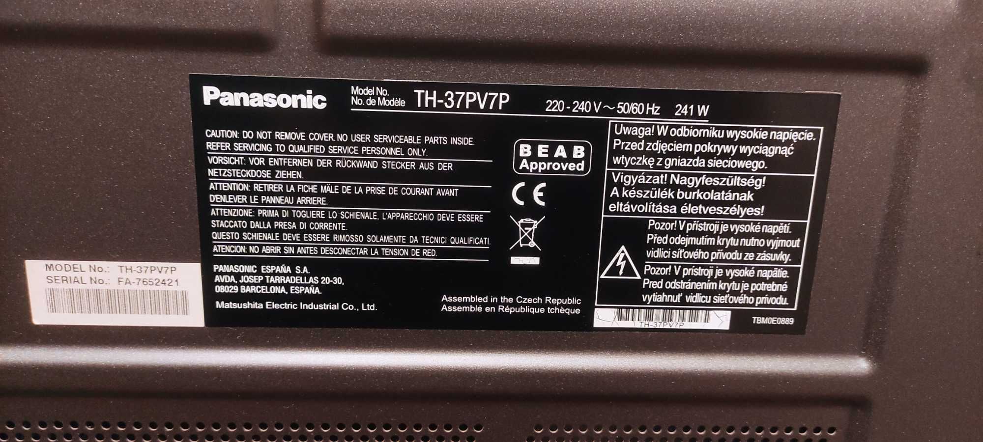 telewizor Panasonic czarny model TH-37PV7P