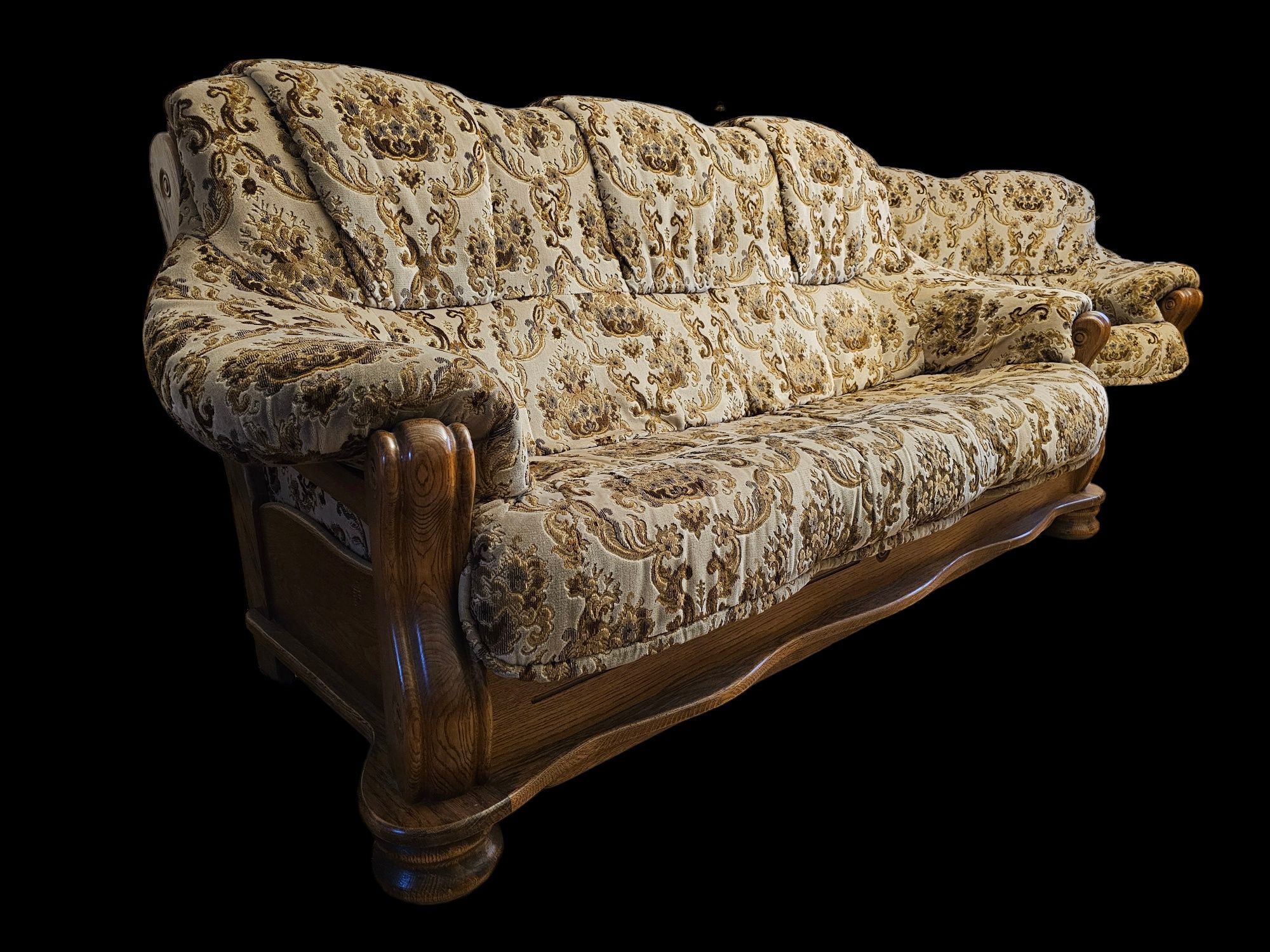 Stylowy Komplet Wypoczynkowy z litego drewna / kanapa + sofa + fotel