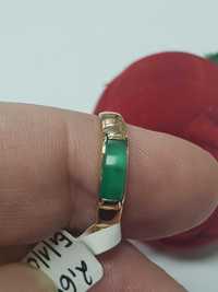 Piękny złoty pierścionek z zielonym kamieniem, złoto 583, rozm. 13
