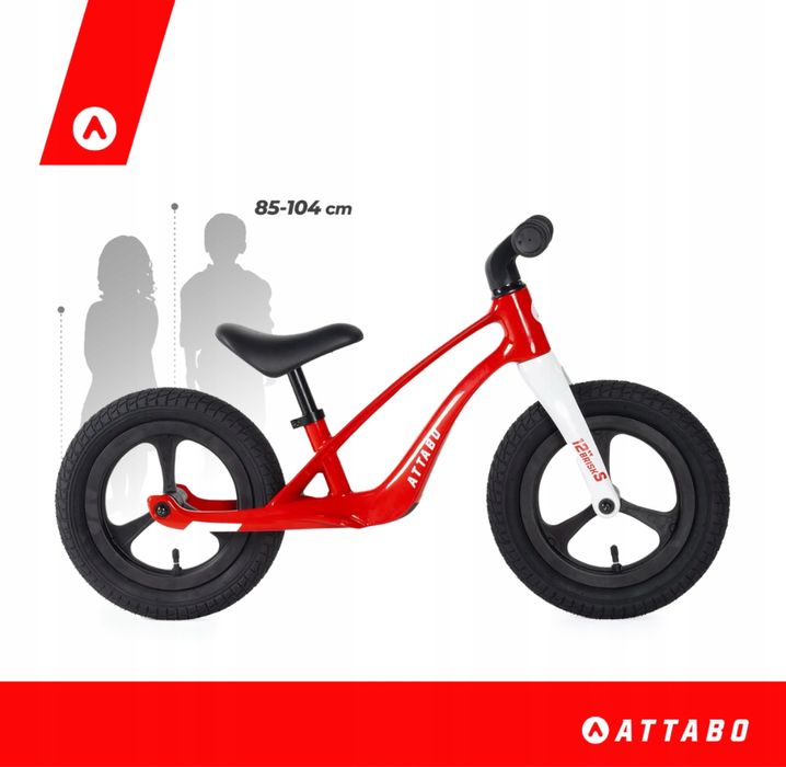 Rowerek biegowy ATTABO Brisk S czerwony 12” ultra lekki 3,8 kg