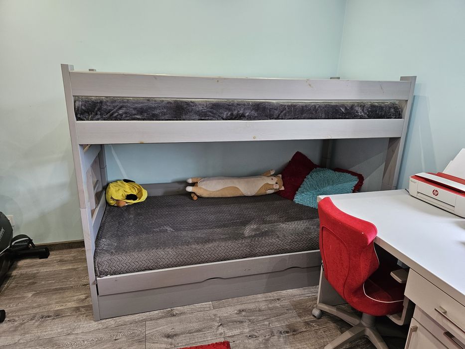 Łóżko piętrowe z tapczanem lita sosna 90x200