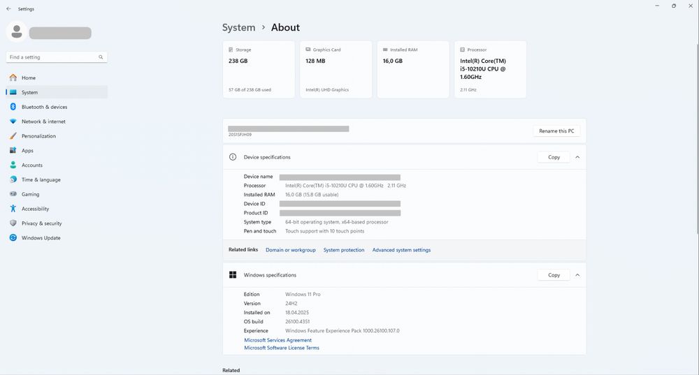 Lenovo ThinkPad T14 Gen 1 – i5 / 16 GB RAM / 256 GB SSD / 14”