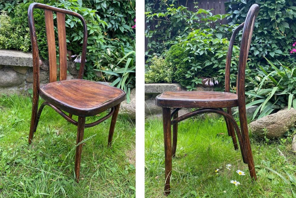 Drewniane krzesło PRL, krzesło gięte bukowe