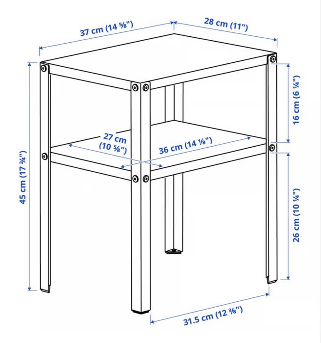 Mesa de cabeceira, preto, 37x28 cm em ferro
