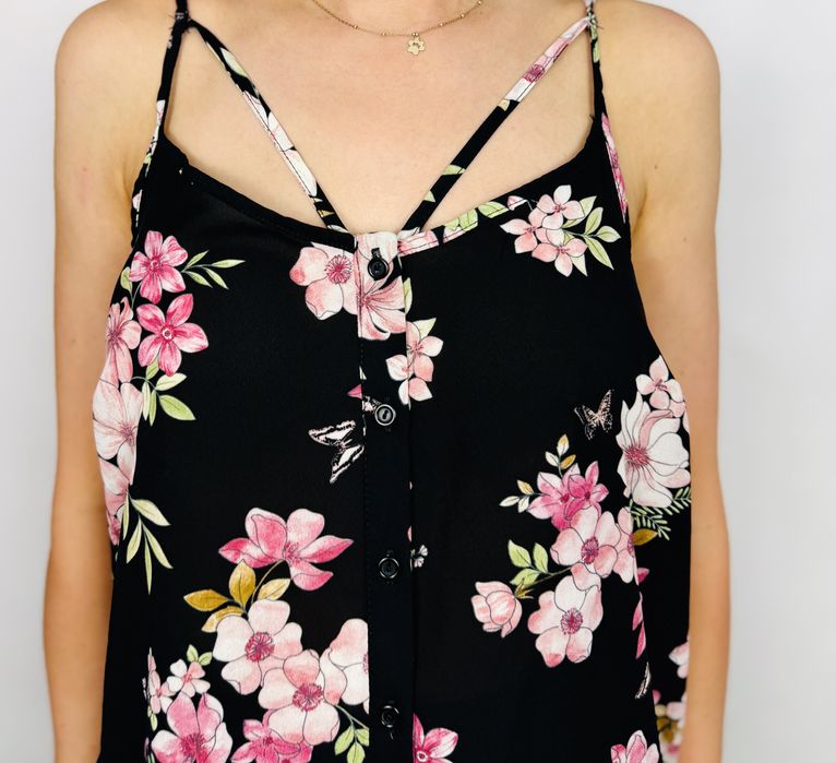 Czarna tunika na ramiączkach w kwiatowy wzór L 40 Atmosphere