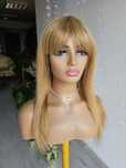 Długa peruka z włosów naturalnych z grzywką słoneczny blond Sofi