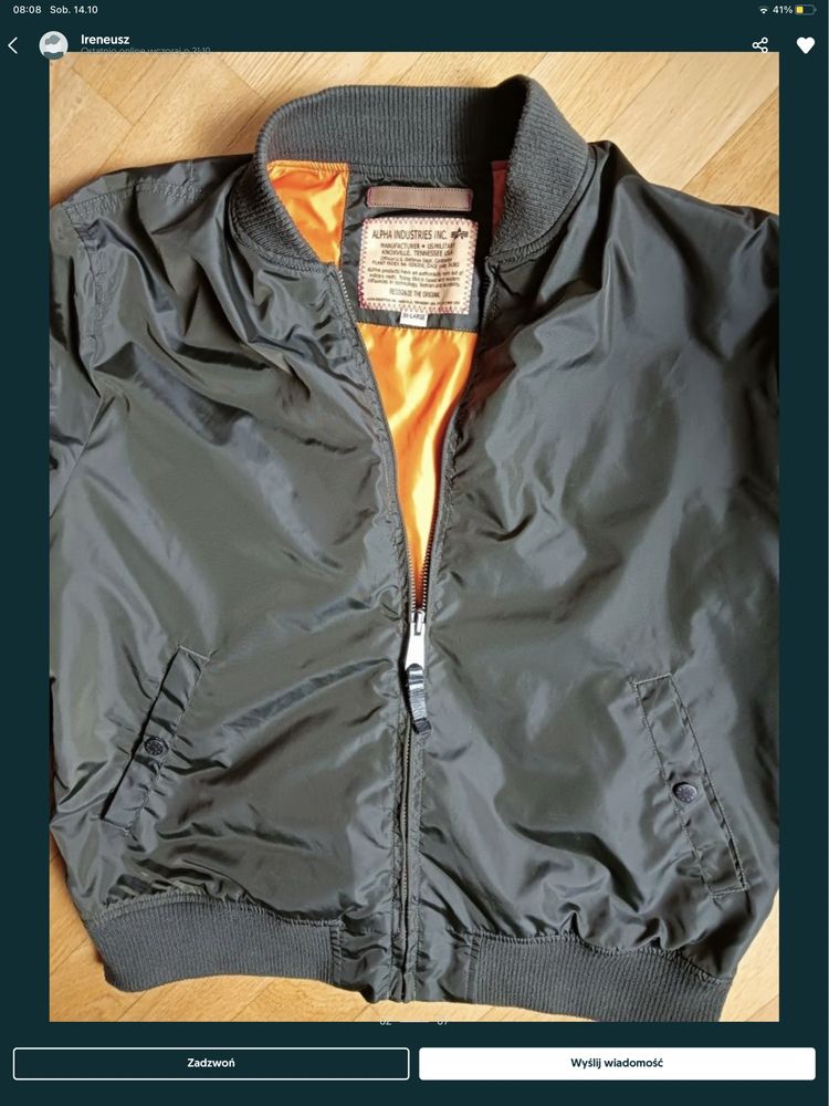 Kurtka alpha industries ma1 rozmiar xxxl nie ocieplana