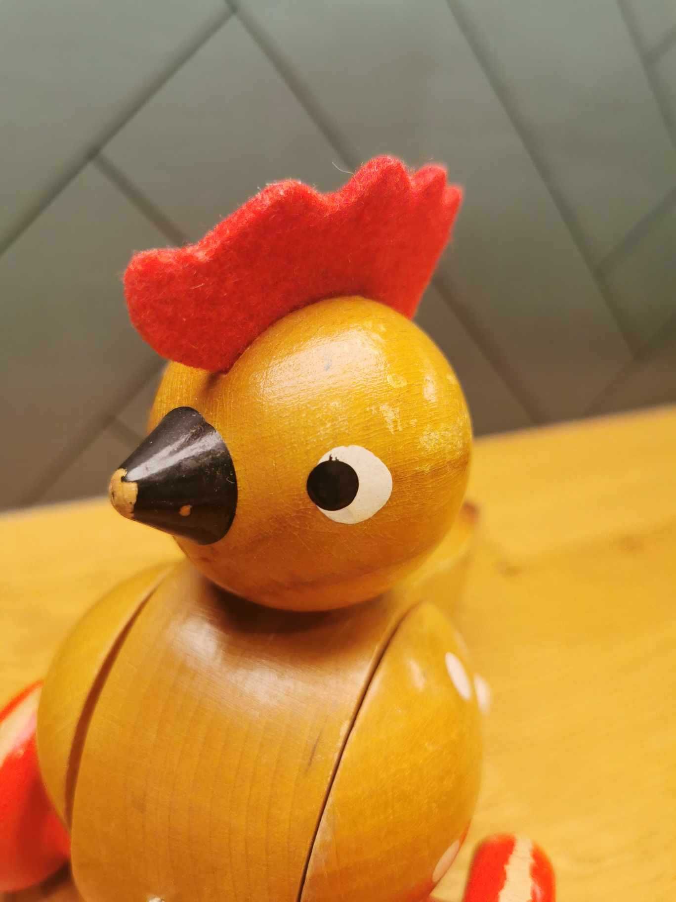 Zabawka - Drewniana kura do ciągnięcia vintage