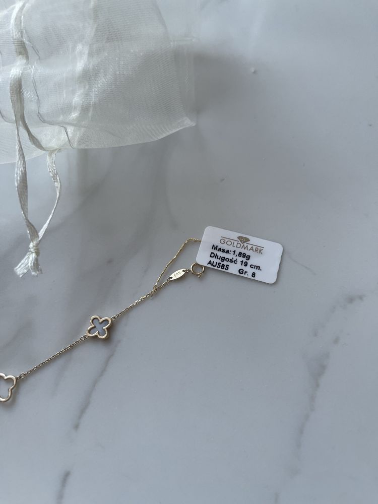 Bransoletka zlota pr 585 koniczynki z mada perlowa
